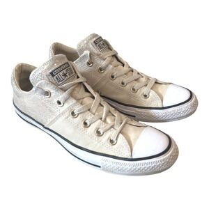 Converse All Star‎ Cream Canvas Iridescent Crackle Leather Low Top Sneakers 10